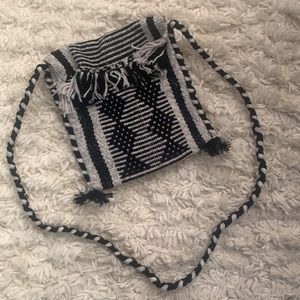 Woven Black White Navajo Print Crossbody Bag